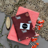 Peach Handloom Cotton Saree With Brown Print Blouse